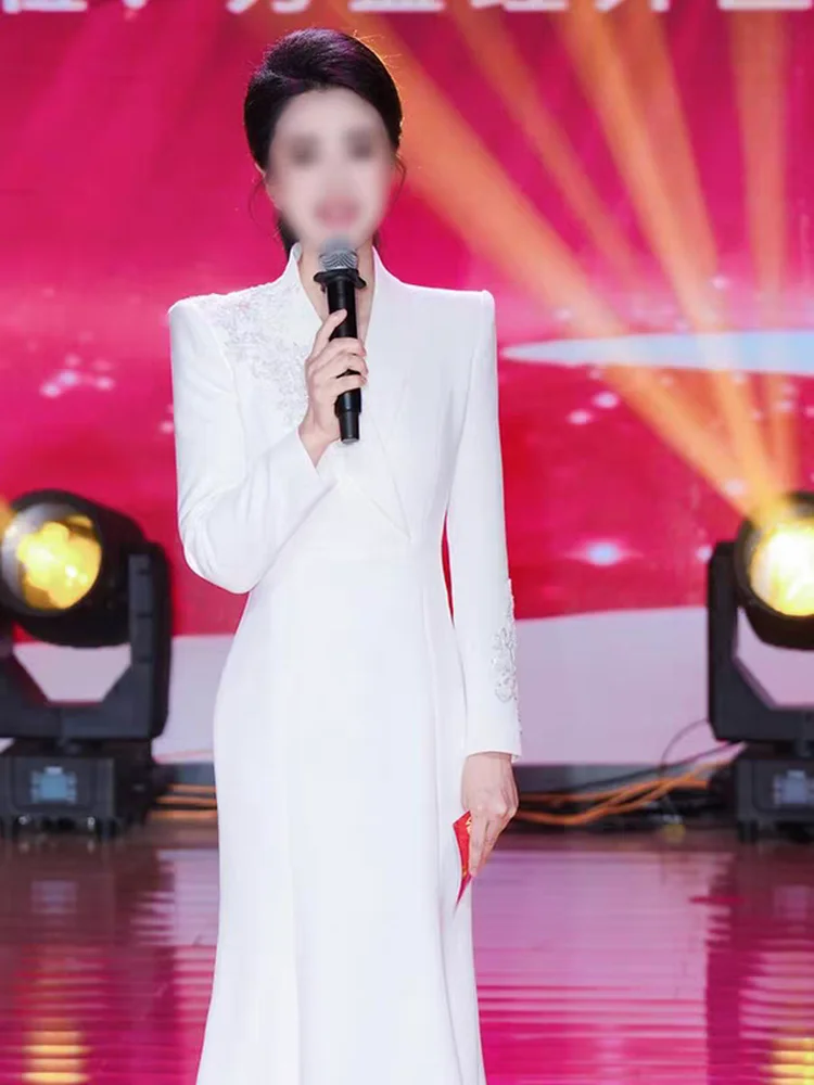 

Ele Evening Gown for Host Speech Performance Formal Banquet Cany Annual Meeting Deep V Ne Long Sve mid Waist