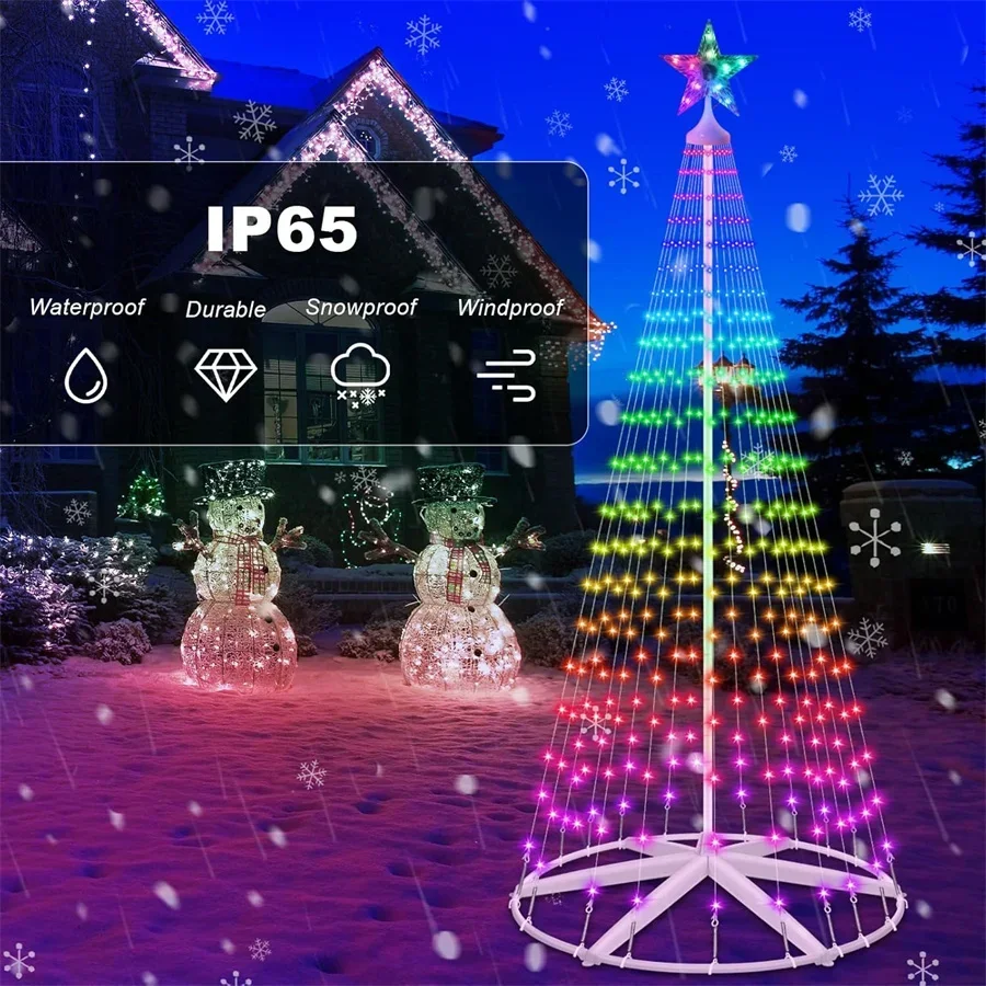 1.5M 2.1M Smart Lighted RGB Christmas Tree Cone Tree with Star Topper Outdoor DIY APP Controlled Lighted Christmas Tree Light