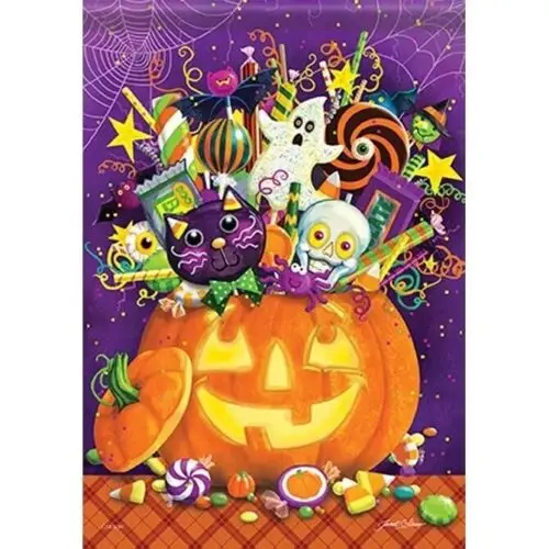 Halloween Pumpkin Tricky Treats Cat Bat House Flag Large