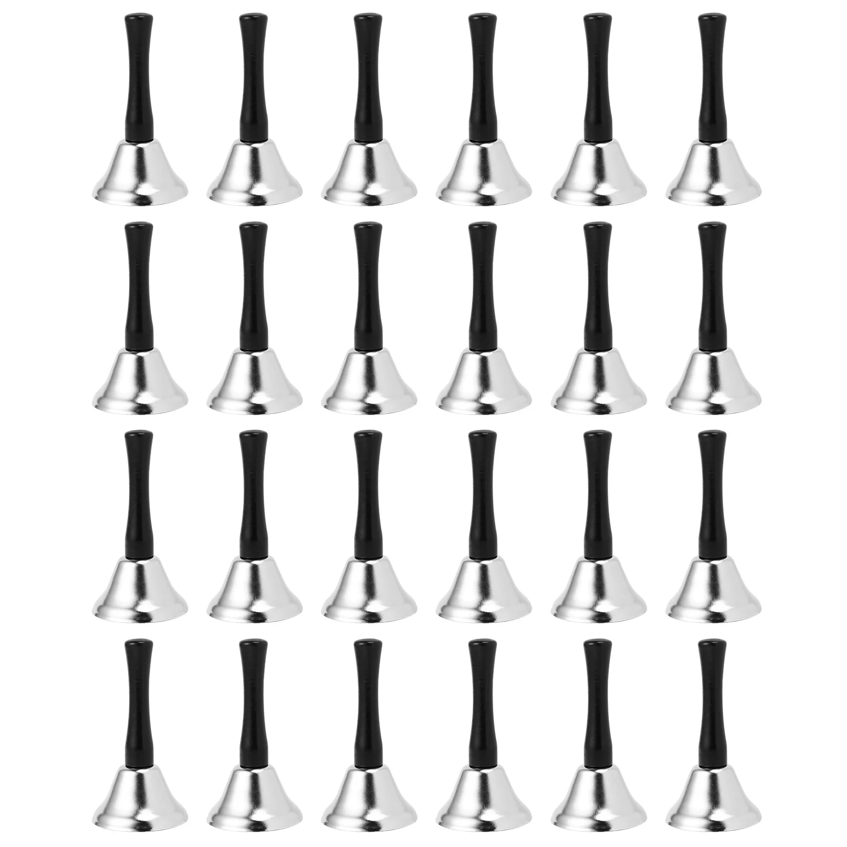 24 Pieces Hand Bells Silver Steel Service Handbells Black Wooden Handle Diatonic Metal Bells Musical Percussion (Nickel