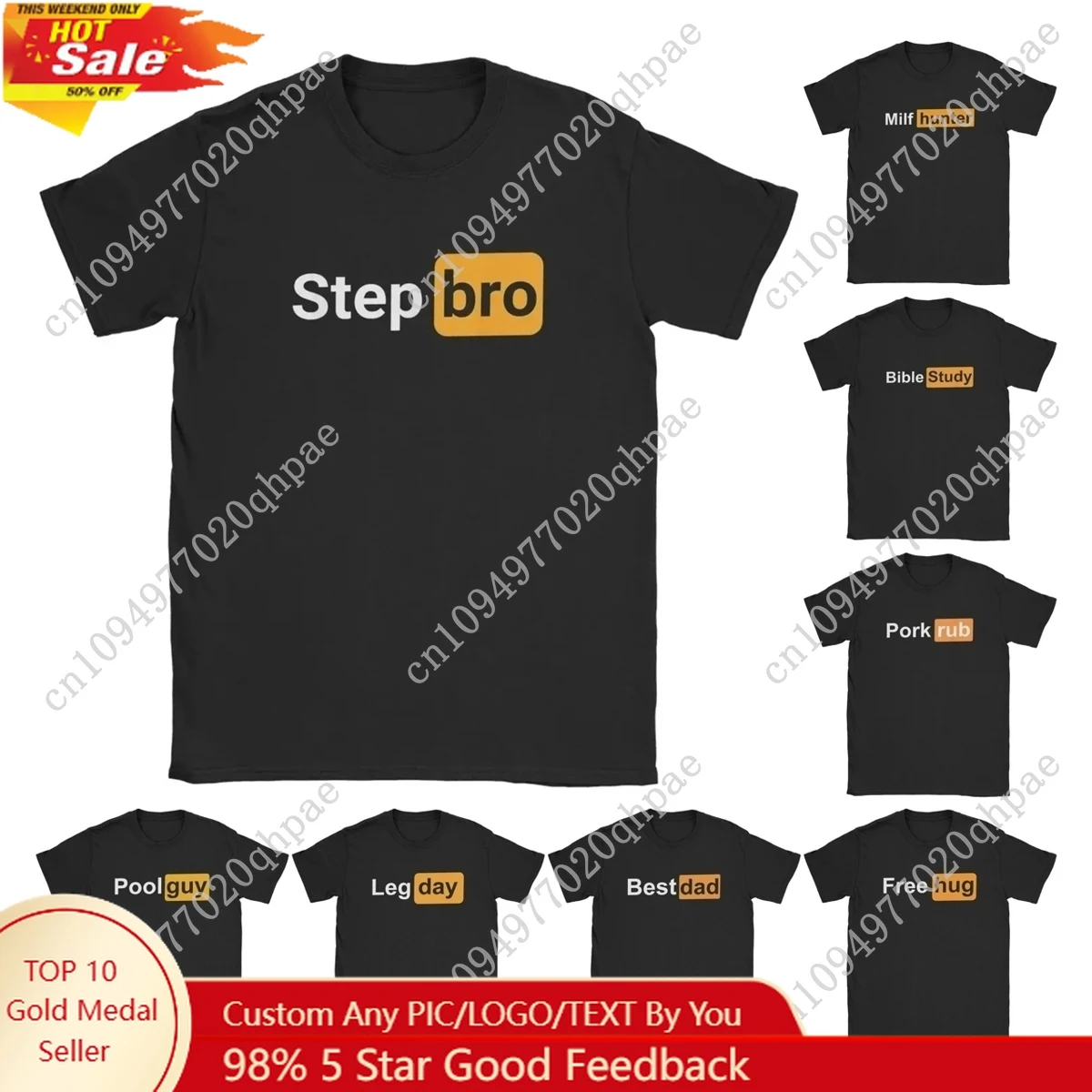 Impresionante Step Bro, divertida novedad, camiseta de broma para hombres, camisetas de algodón puro con cuello redondo, camisetas divertidas porno de manga corta con buje de talla grande
