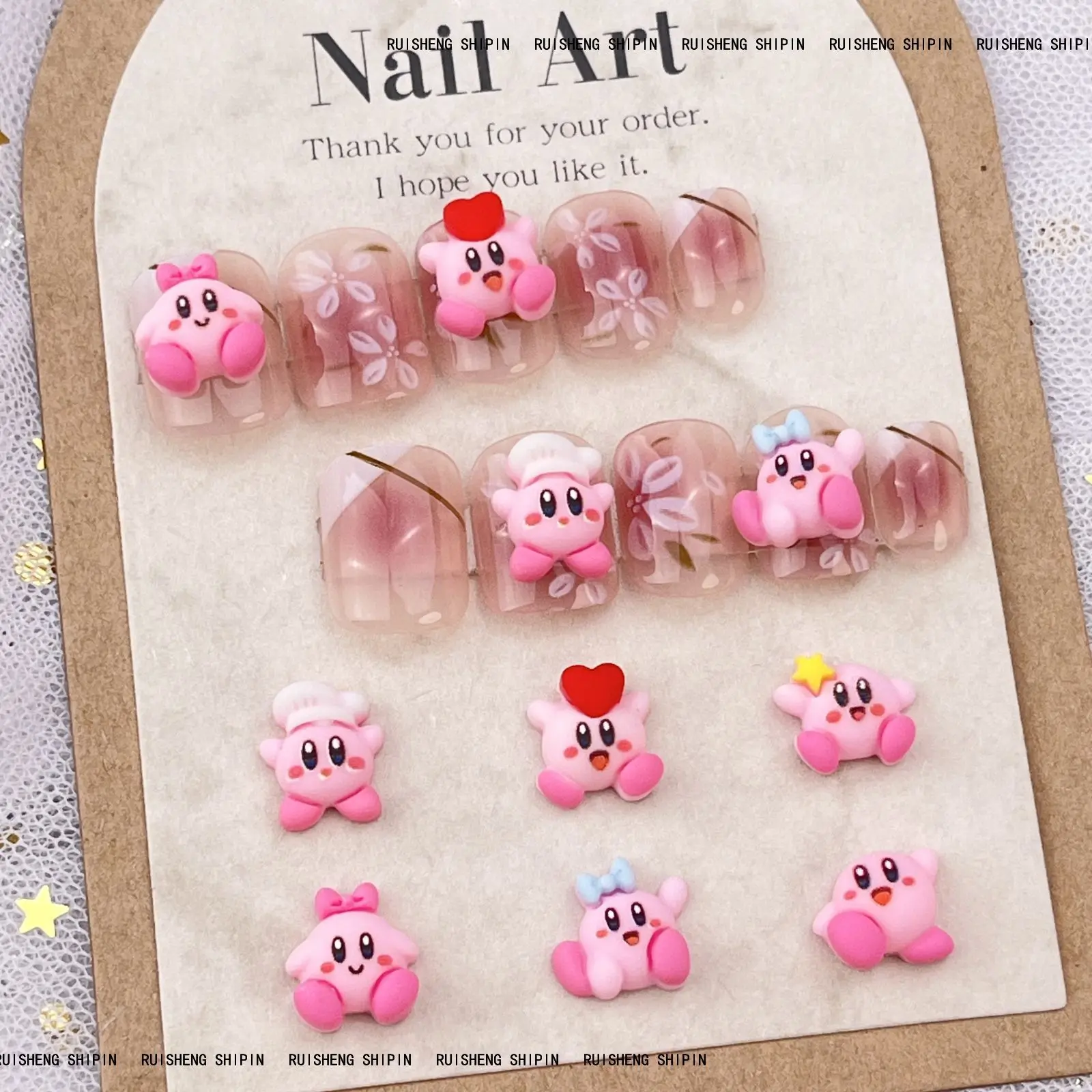 Japanese Comics Nail Art Decorations 3D Acrylic Charms Anime Cartoon Kirbys Kawaii Colorful DIY Manicure Tools Parts Girl Gift