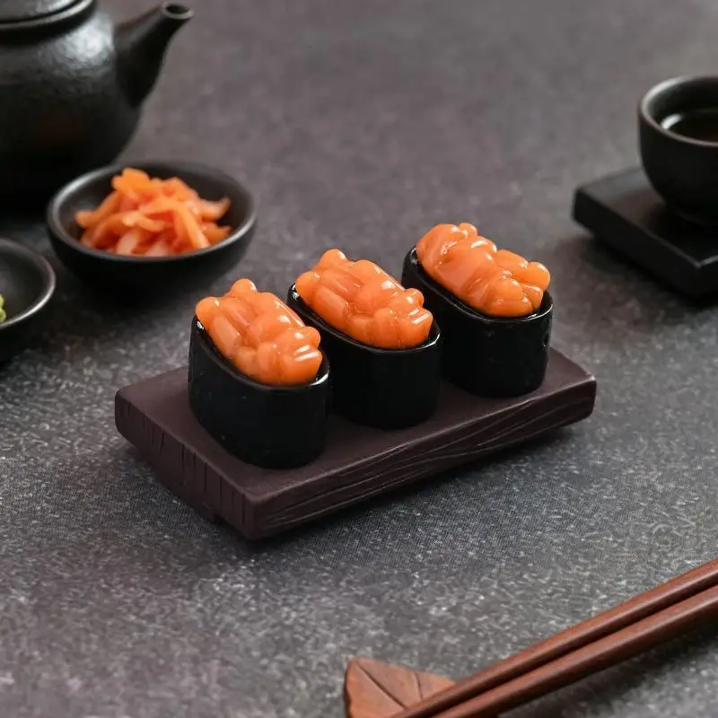 10pcs Mini Japanese Sushi Model Salmon Roe Sweet Shrimp Sushi Miniature Food DIY Resin Accessory Pendant Dollhouse Decoration