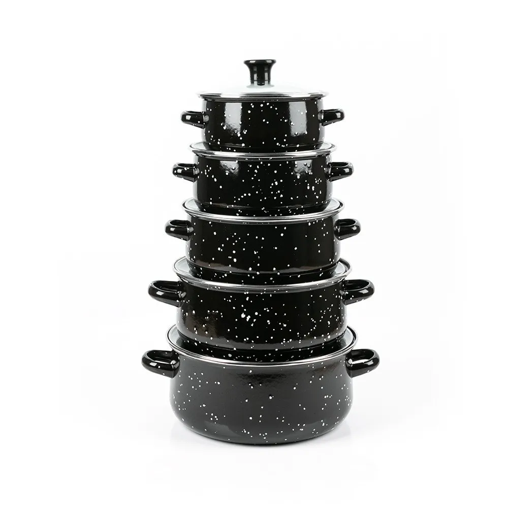 10 Pieces Non-Stick Double Ears Enameled Soup Pot Set 2025 New Style  Kitchen Saucepan Set with Thickened Glass Lid