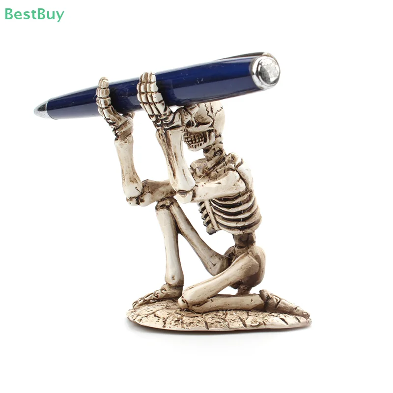 Retro Skull Pen Holder Skeleton Pencil Stand Creative Desktop Storage Rack Organizer Decor For Halloween Home Office