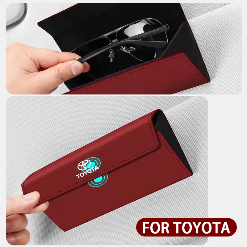 

Коробка для автомобильных очков Toyota, искусственная кожа, защита от царапин, оправа для солнцезащитных очков, зажим для солнцезащитных очков, складная коробка для очков