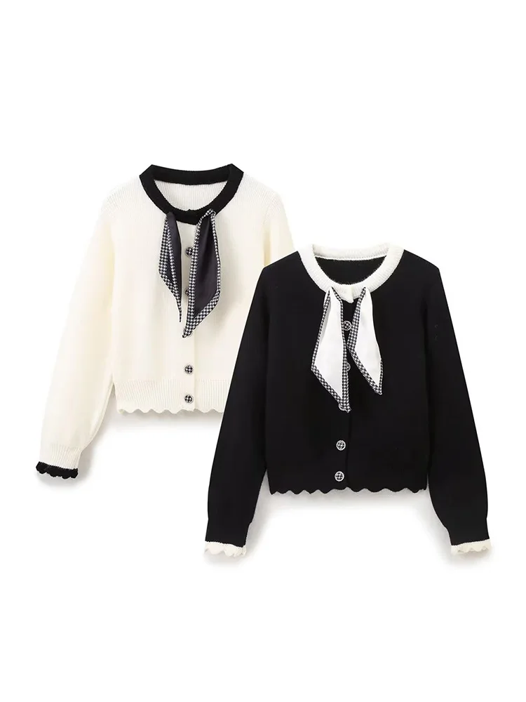 

New Women's Clothing European and American Style Fashion Casual Simple All-match Knitted Bowknot Long Sleeve Cardigan