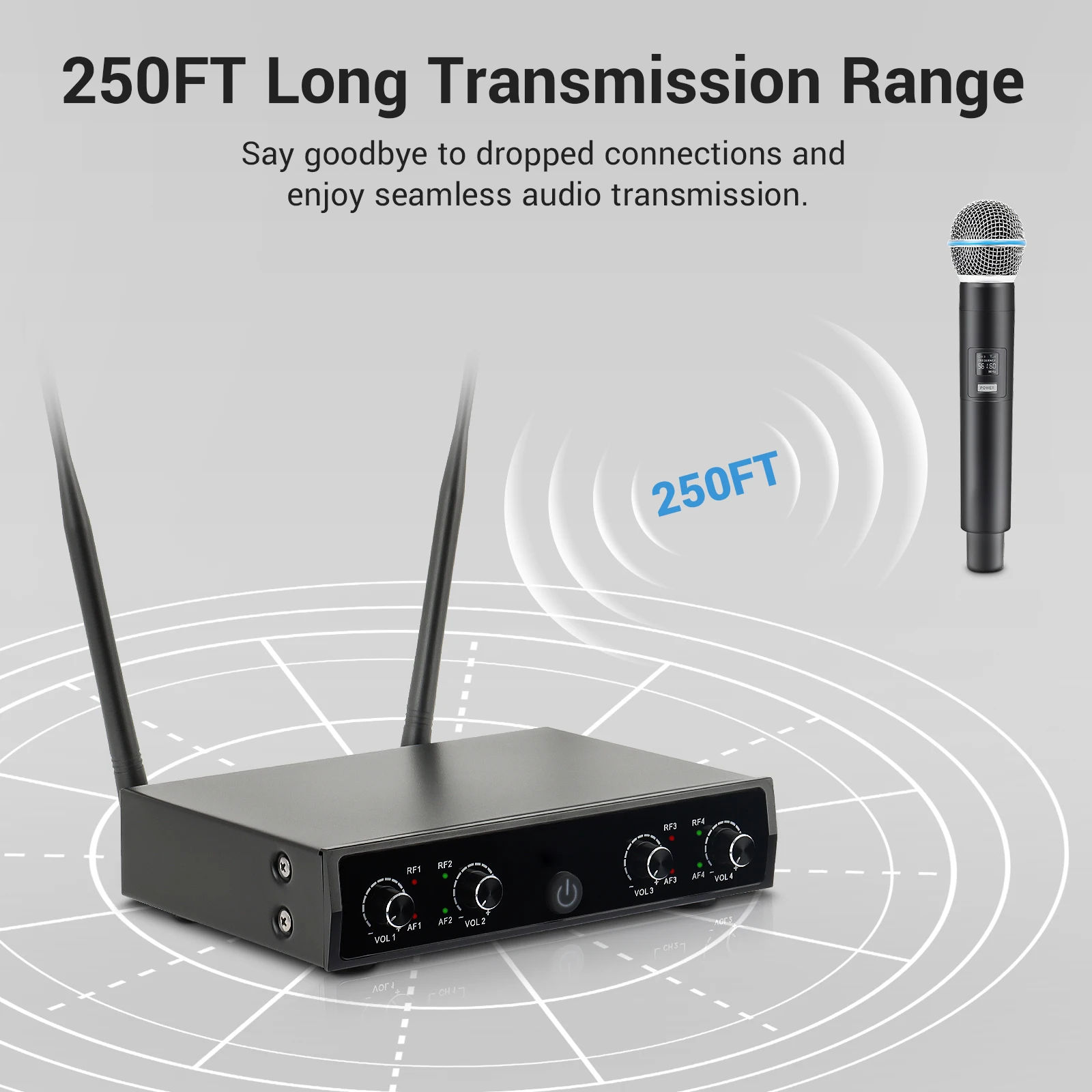 Metal UHF Wireless Microphone System Dual Channel Handheld 4 x Mic Cordless Receiver mini lavalier microphone