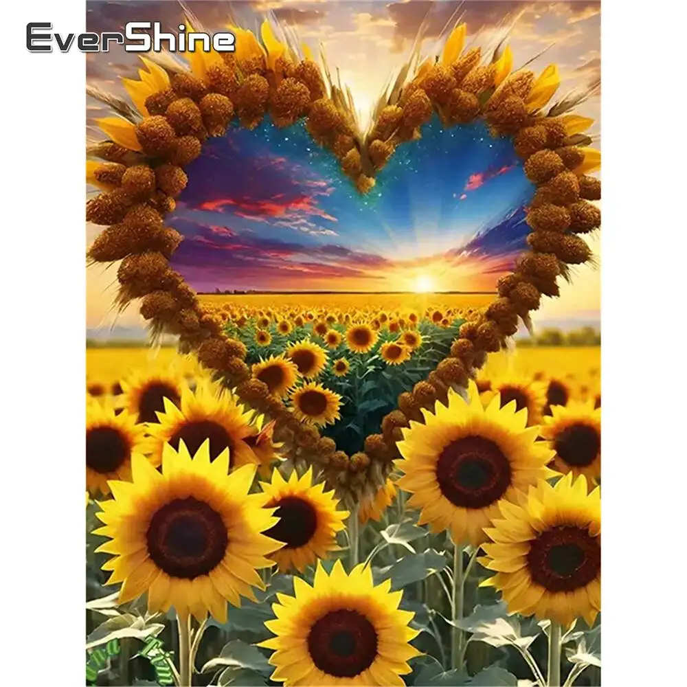 Evershine Diamant Stickerei Liebe Herz Neue Ankunft Sonnenuntergang Diamant Malerei Sonnenblume Landschaft Voll Platz Runde Wand Dekor