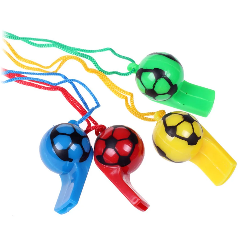 

20pcs Plastic Football Whistles Colorful Cheerleading Referee Whistle with Rope Kids Toy for Sports Outdoor Activity (Random