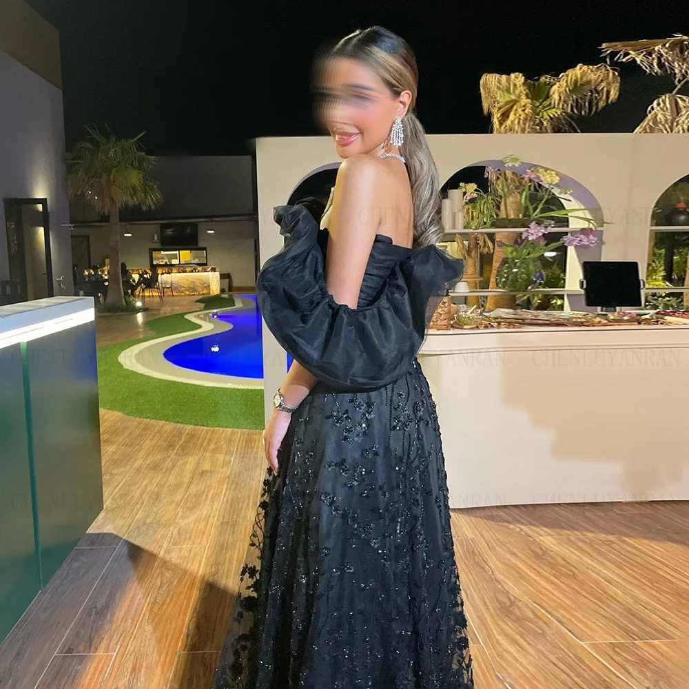 Exquisite Lace Formal Occasion Dresses 2023 Off-Shoulder Black A-Line Party Dress Lace Up Long Evening Gowns فساتين حفلات