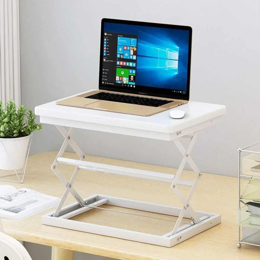 Compact & Solid Aluminum Standing Desk, Desktop Platform Height Adjustable w/Smooth Air Assist, Instant Sit Stand Converter & Mo