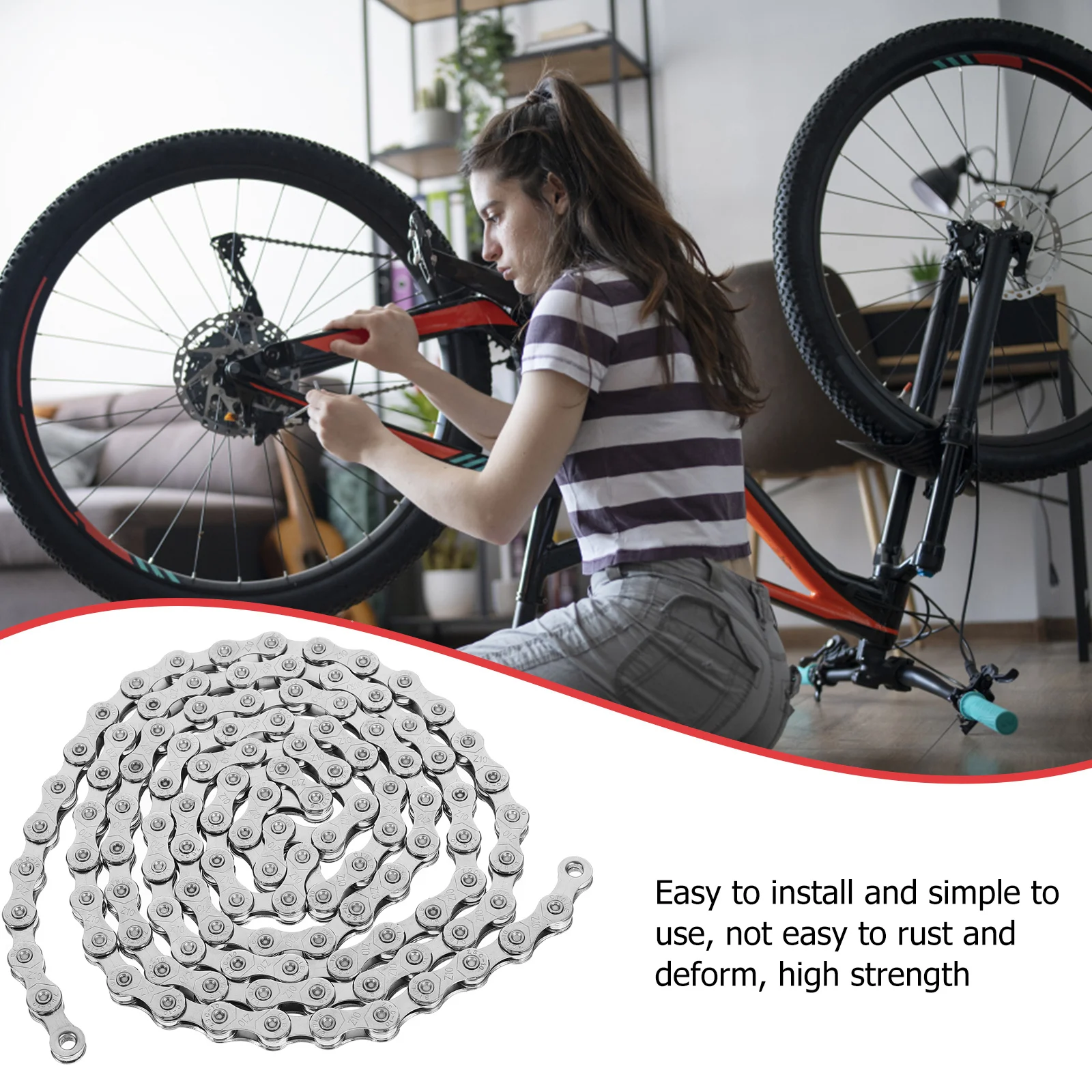

Mountain Bike Chain 116 Sections 10 Speed Solid Carbon Steel Sturdy Replacement Chain Suitable for Road Mountain Bike Cycling
