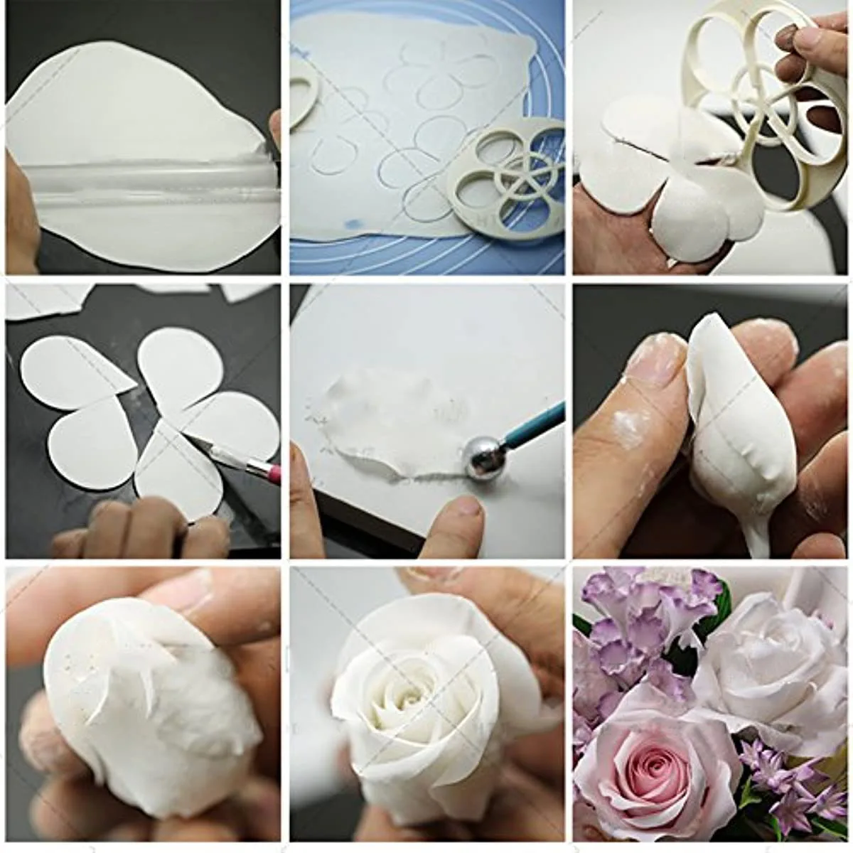 6Pcs/Set Rose Flower Fondant Cake Mold Sugar Craft Portable Decorating Cookie Cutter Mold Gum Paste Cutter Tool Decorating Tools