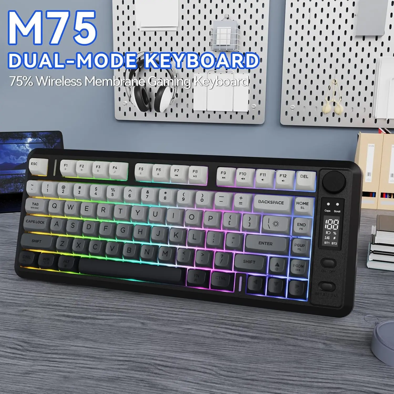 ZIYOU LANG M75 Wireless Gaming Keyboard, RGB Backlit Rechargeable 2000mAh Battery, Small Membrane But Mechanical Feel Keyboard