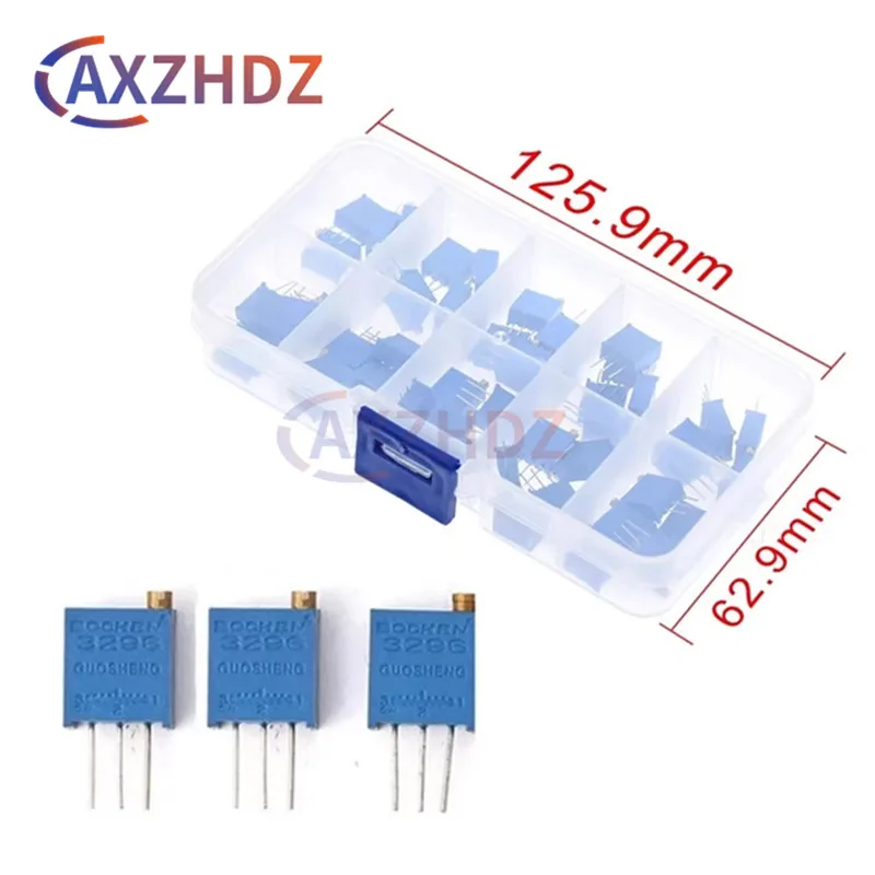 

50PCS 3296W Multiturn Trimmer Potentiometer Kit 500R 1K 2K 5K 10K 20K 50K 100K 200K 1M High Precision 3296 Variable Resistor Set