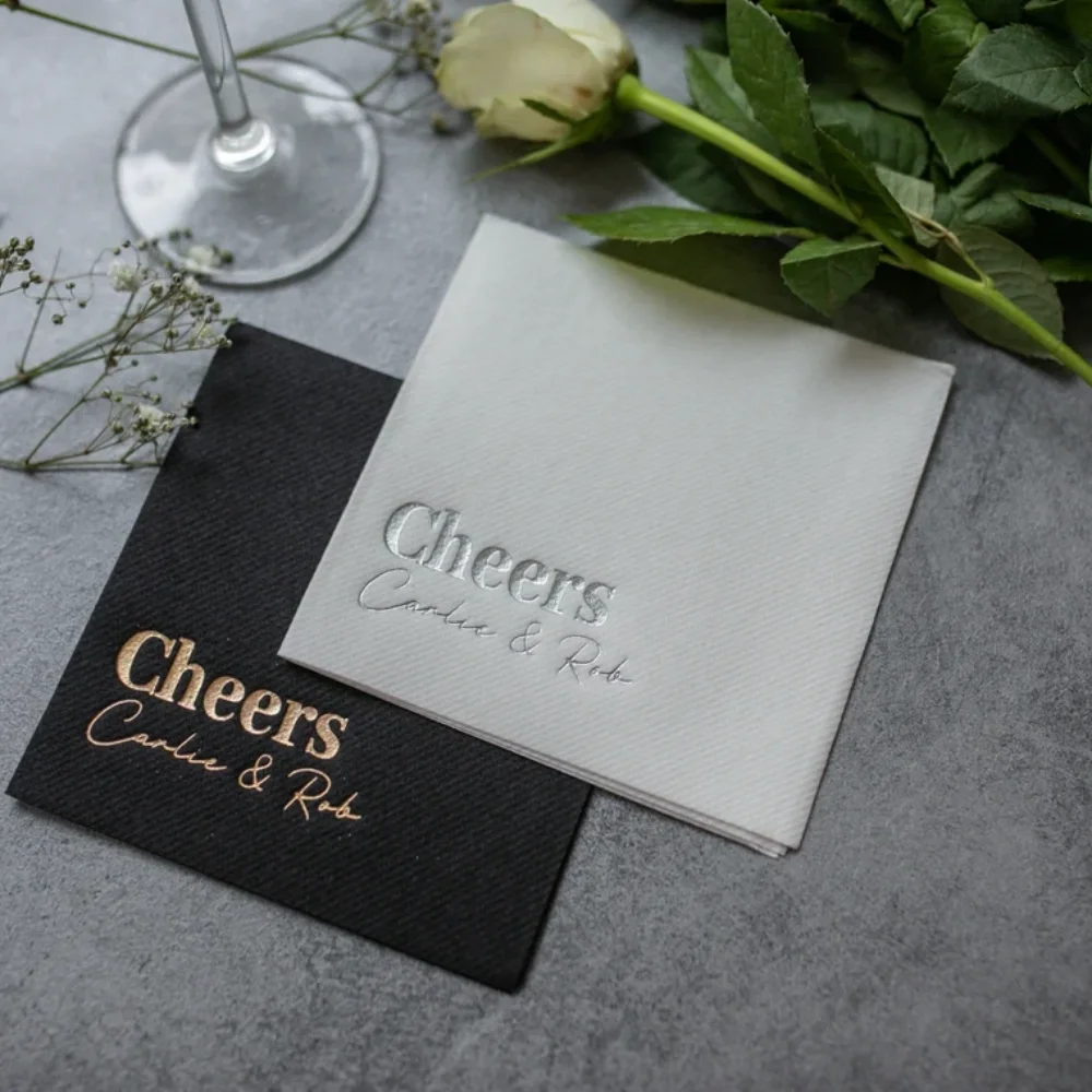 50 pcs Personalized cocktail Napkins wedding,soft linen like,airlaid Custom wedding Napkins,Cheers nakpins,Monogramed Napkins,