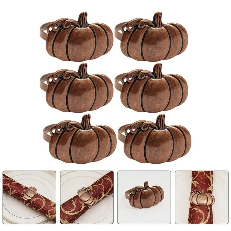 6pcs Retro Halloween Metal Simulation Pumpkin Napkin Ring Napkin Buckle Decoration Set Halloween Napkin Rings Thanksgiving