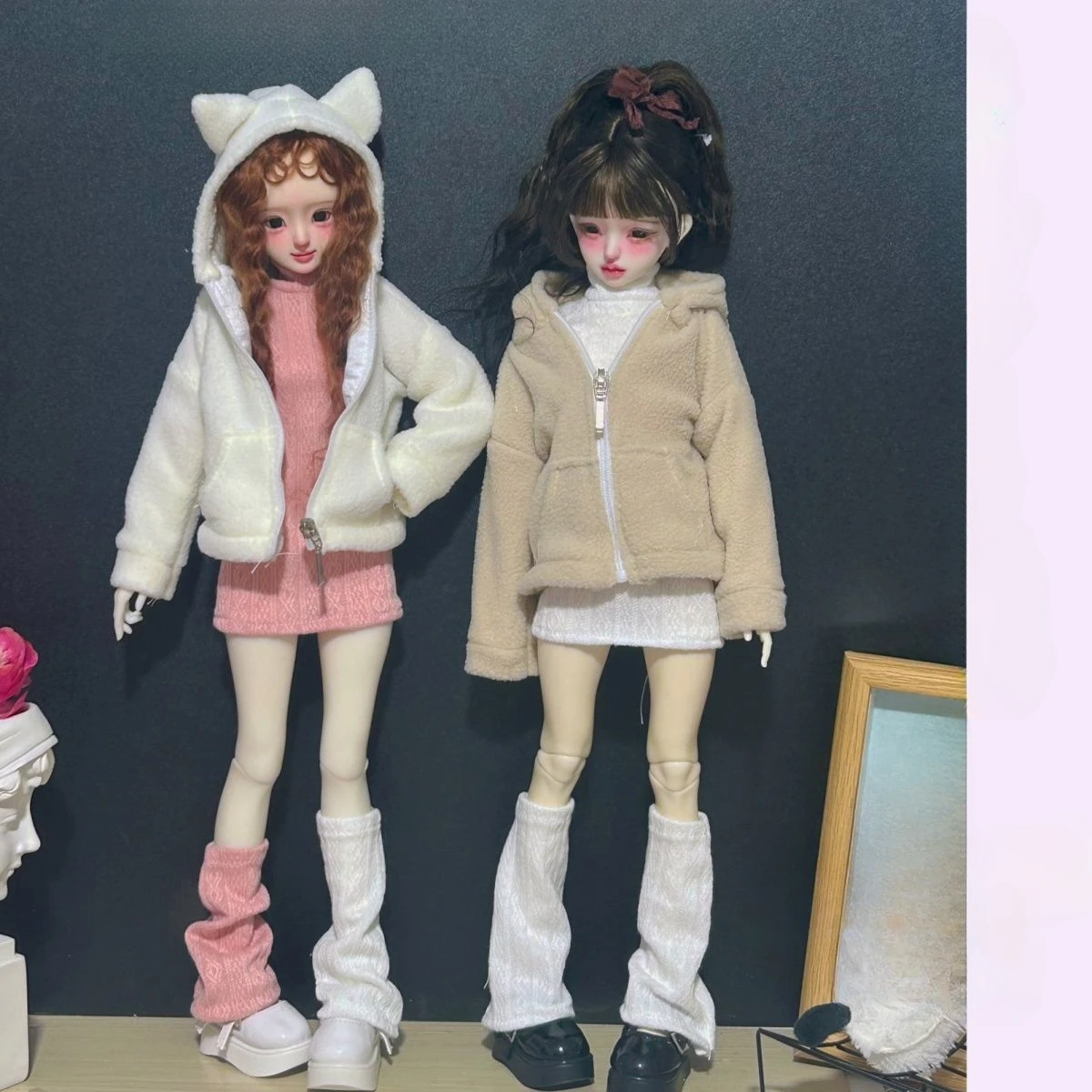 

Костюм для куклы 1/4 для куклы Bjd 45 см, флисовая куртка, топ, вязаный свитер, платье, комплект, повседневная одежда, аксессуары для кукол, без куклы