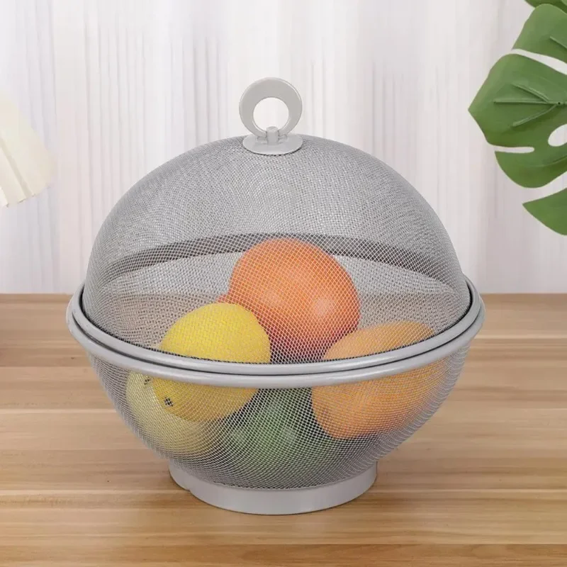 Large Capacity Mesh Fruit Basket with Lid Food Grade Prevent Fly Stainless Steel Kitchen Drain Basket Vegetables Fruit Holder