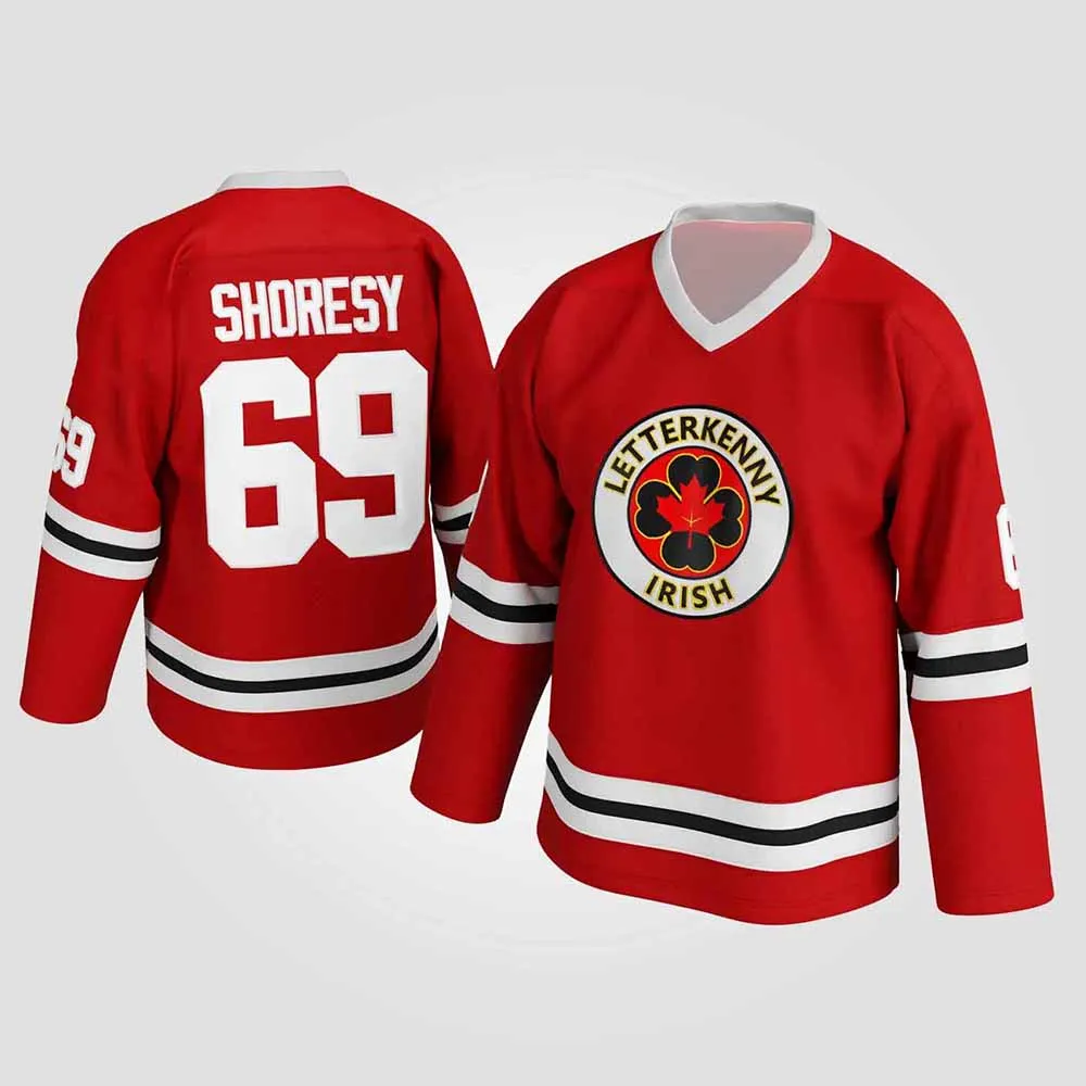 Men Women Letterkenny Irish Shoresy 69 Hockey Jersey Long Sleeve V‑Neck Mesh Sport T-shirt Cosplay Streetwear Couple Tshirt Tops