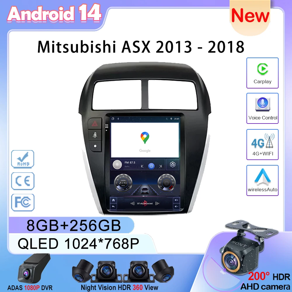 Car gps For Mitsubishi ASX 2013 - 2018 9.7 Inch Android 14 Car Radio Navigation GPS 4G Video BT SWC AHD Multimedia Stereo WIFI D