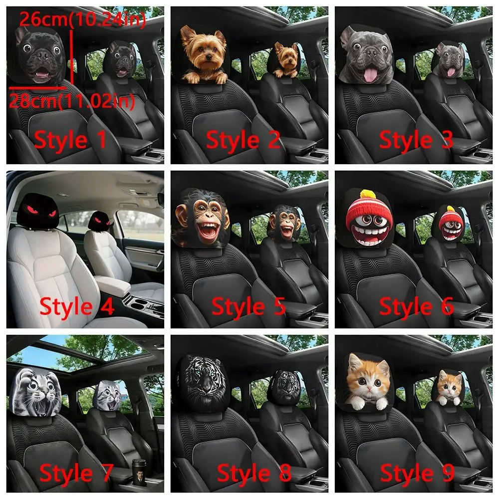 2Pcs Elastic Car Headrest Covers Funny Dust-proof Automobile Pillowcase Full Anti Slip Thin Breathable Auto Headrest Sleeve view 6
