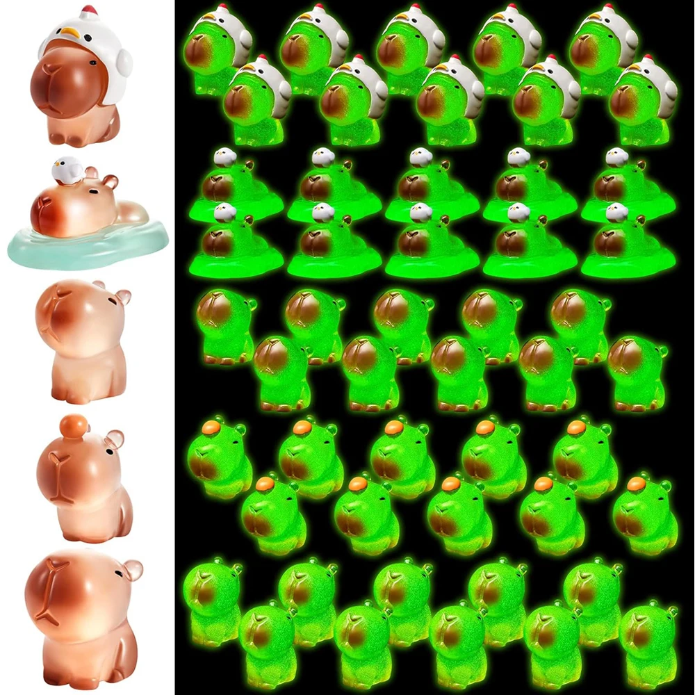 50Pcs Capybara Glow in The Dark Mini Capybara Resin Figurines Luminous Mini Toy Gifts Desktop Tabletop Outdoor Craft Decor