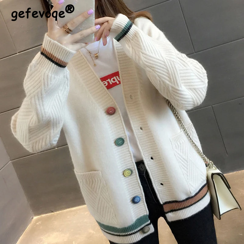 

Женский утепленный вязаный кардиган, повседневный однобортный Кардиган с длинным рукавом, вязаный свитер в Корейском стиле, Осень-зима