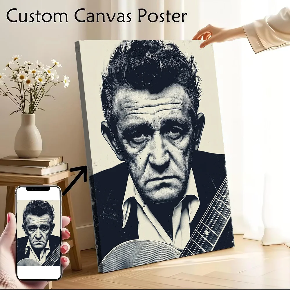 Johnny Cash Portrait With Guitar Canvas Wall Art Poster Personalized Photo Printing Perfect Gift for Room Ornaments Bedroom Arts