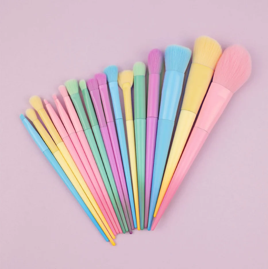 Kleurrijke make-upborstelset 17 stuks Lage Moq Op maat uw eigen merk Beauty Tools Cadeau voor meisjes Oogschaduw Wimperborstels 5 sets