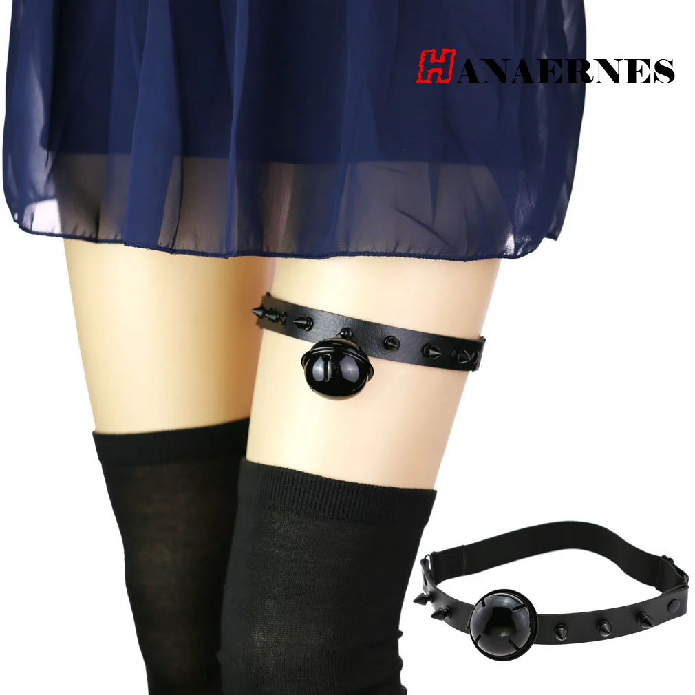 

Trend Harajuku Soft Girl Simple Black Rivet Point Nail Bell Leg Ring Gothic Punk Leather Elastic Garter