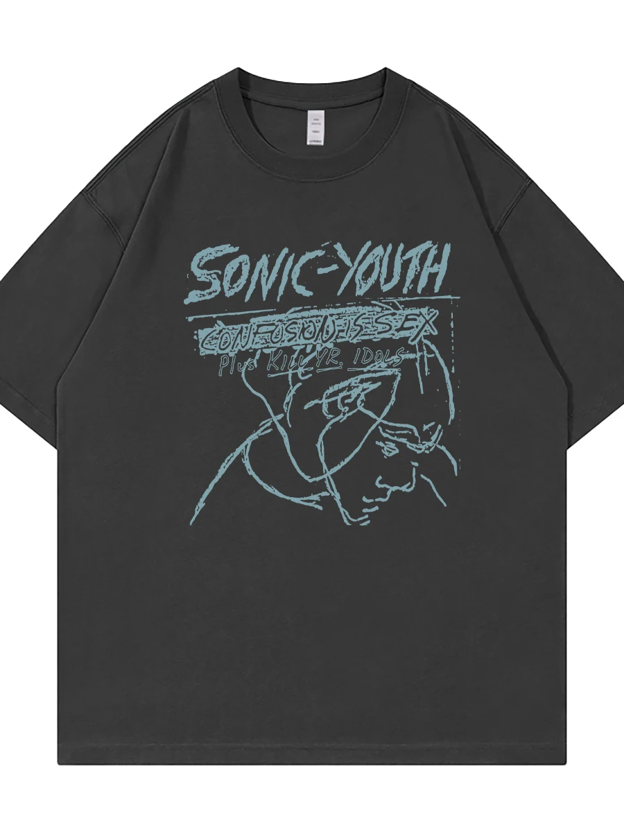 Sonic Youth American Casual Loose Fit Pure Cotton round Neck Rock Short Sleeve T-Shirt Breathable Comfortable Unisex Summer Top