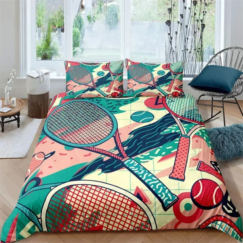 Tennis Ball Duvet Cover Set Sports Game Themed Bedding Set Twin Size For Kids Teens Adult Tennis Racket Ball Comforter Cover