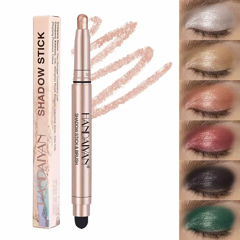 Double-head Eyeshadow Stick Diamond Shimmer Highlighter Pencils Ultra Pigmented Longlasting Cream Eye Shadow Sponge Pen