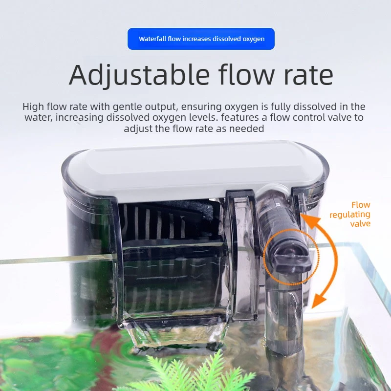 【3-in-1 Waterfall Filter】Aquarium Filter + Oxygen Pump + Oil Skimmer! 3.5W 350L/H, Low Energy. Option: EU Plug 220V or 5V USB-C