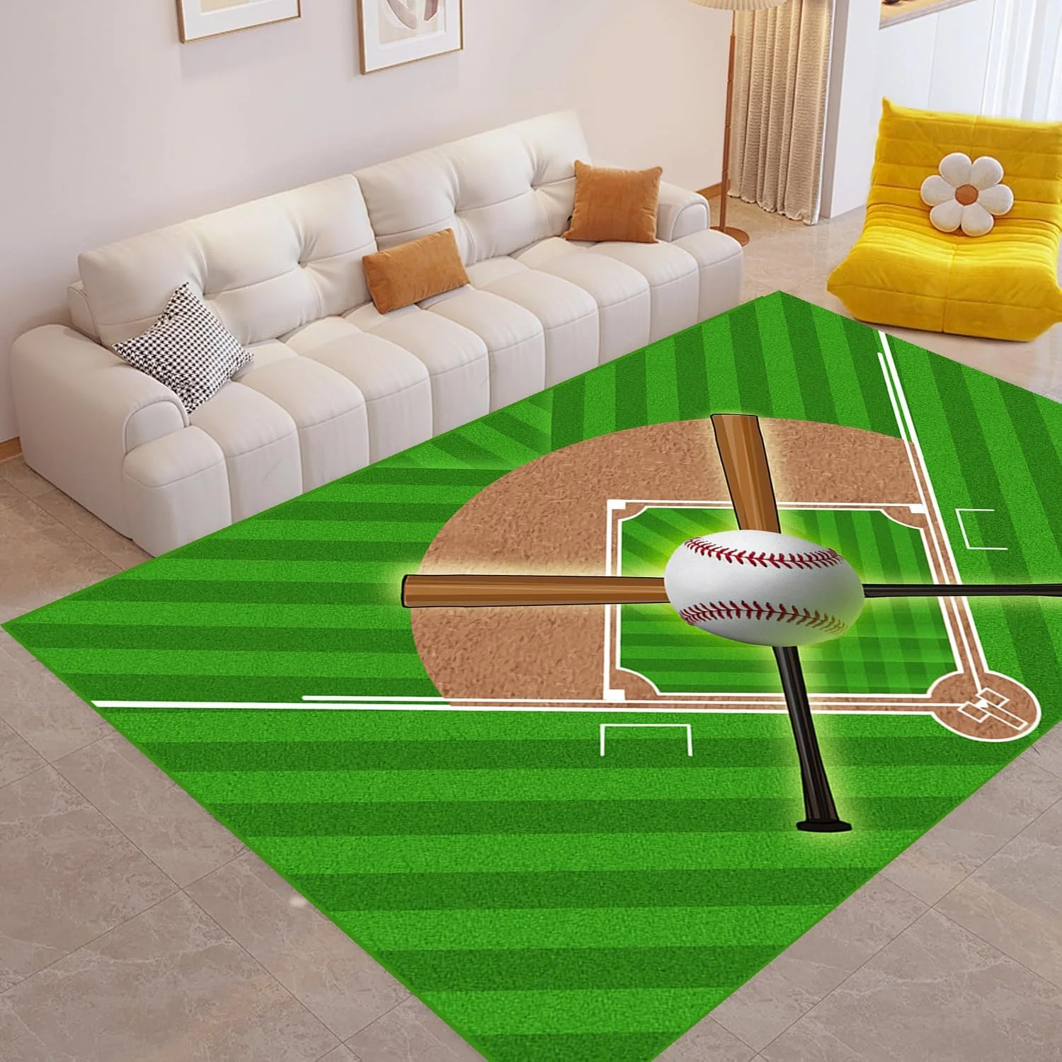 Baseball Rug for Bedroom Non Slip Sports Rug for Living Room Baseball Room Decor Floor Mat