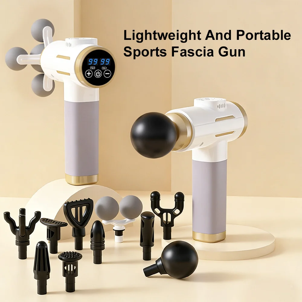 Portable Mini Fascia Gun Electric Multi-Head Deep Tissue Percussion Professional Neck Shoulder Body Muscle Relaxation Fitness