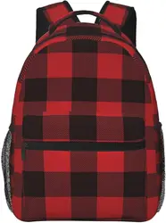 Black And Red Buffalo Check Plaid Stylish Casual Backpack Purse Laptop Backpacks Pockets Computer Daypack For Work Business