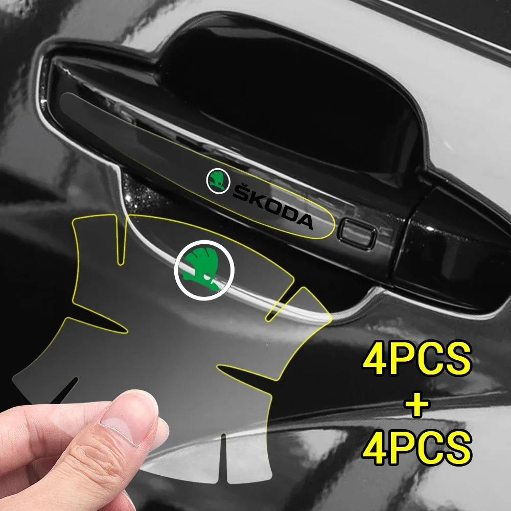 

4/8Pcs Car Door Handle Bowl Protection Film Anti-Scratch Sticker For Skoda S Octavia Rapid Fabia Superb Kodiaq Karoq Kamiq Scala