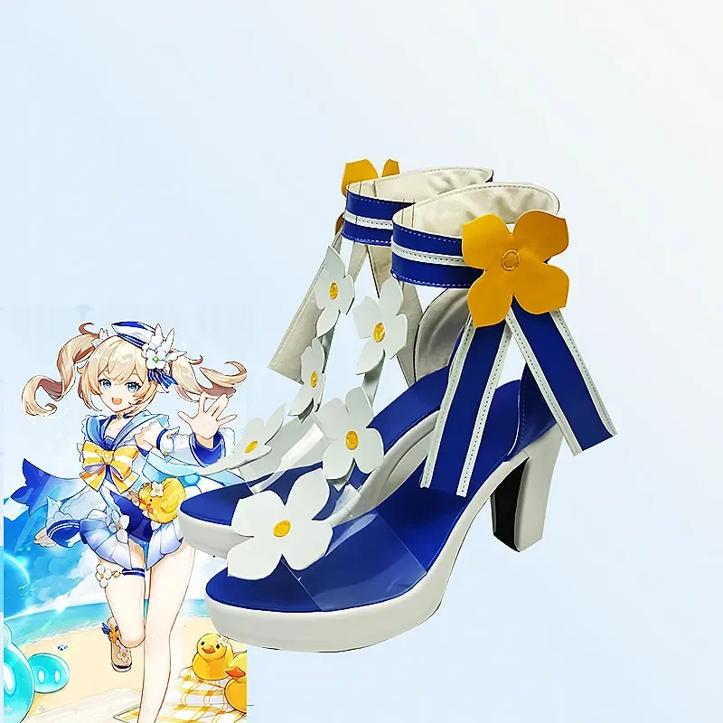 เกมใหม่อะนิเมะ Genshin Impact ฤดูร้อนรองเท้าหนังสังเคราะห์ Barbara คอสเพลย์รองเท้าแตะขนาดหนังรองเท้าเล่นตามบทบาท