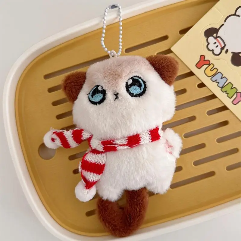 고양이 플러시 키체인 만화 스카프 꼬리 고양이 인형 귀여운 고양이 디자인 플러시 장난감 키링 가방 장식 귀여운 선물