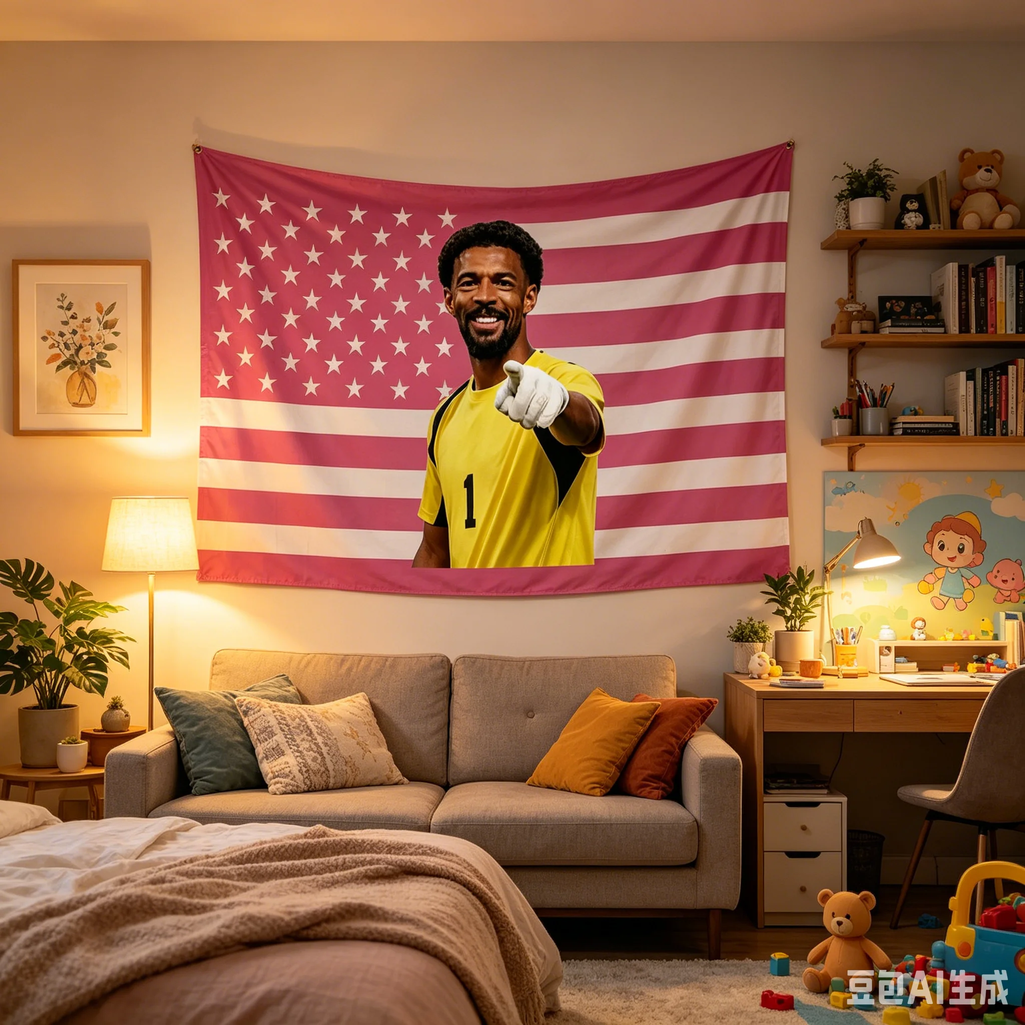 1pc V-Vozinha Cape Verde Goalkeeper Pink USA Flag Tapestry, Multiple Sizes, Polyester 2D Print, Bedroom Decor, Soccer Fan Gift