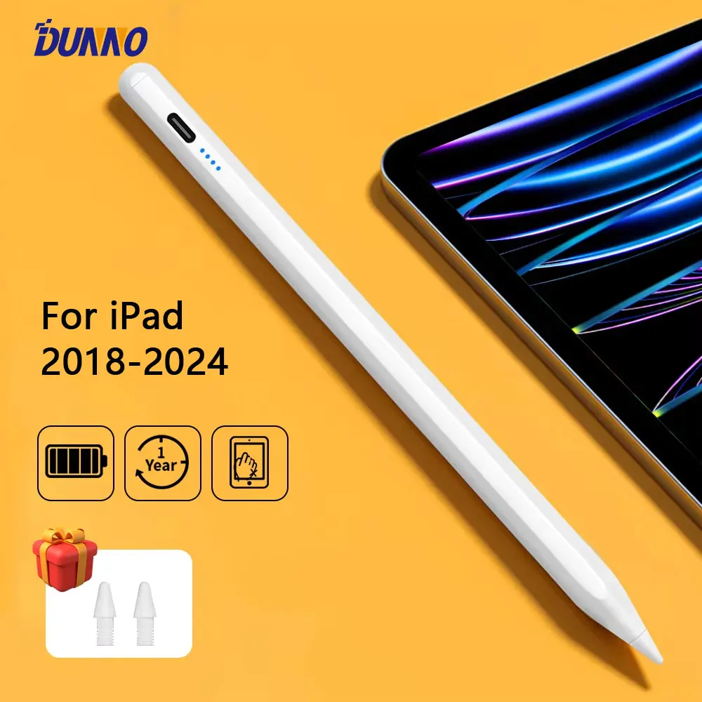 قلم رصاص لجهاز iPad Air M2 2024 مع قلم لوحي قابل لإمالة رفض اليد لجهاز iPad Pro M4 Pro 11/12.9 iPad 5/6/7/8/9/10th Mini 6