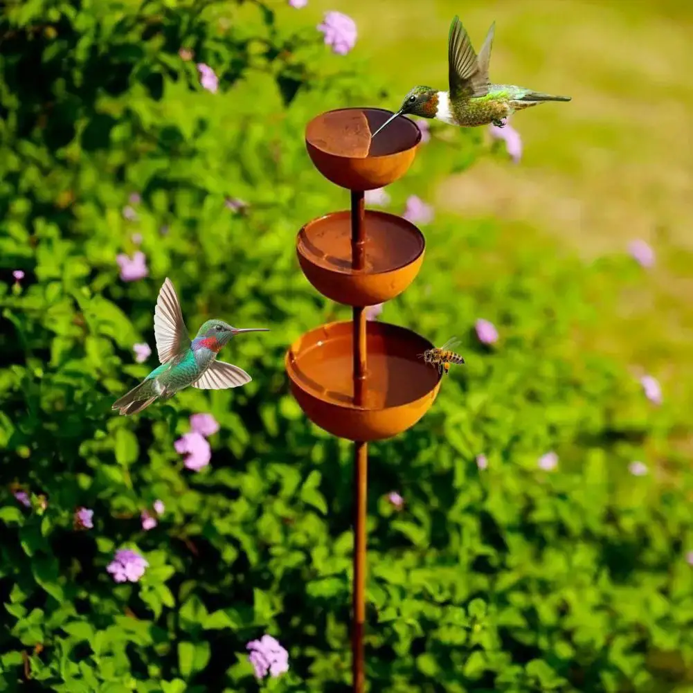 

Vintage Bird Bath Metal Bird Bath with Stake 3-tier Outdoor Bird Feeder Bowl Free Standing Garden Patio Yard Decor Drinking