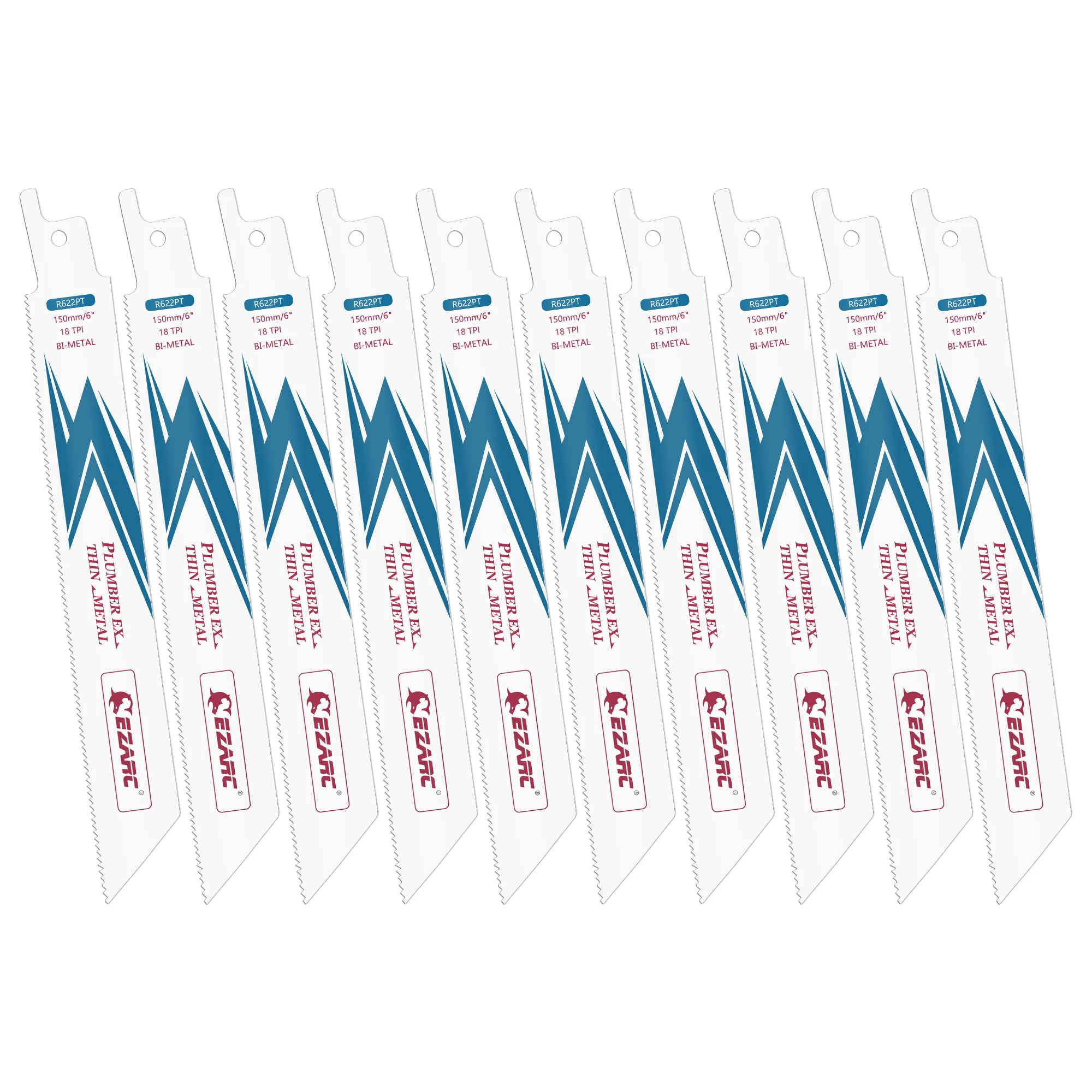 

EZARC 10 шт. 6-дюймовые полотна для сабельных пил 18TPI, биметаллический кобальт R622PT для резки тонкого металла, прочные сабельные пилы 150 мм