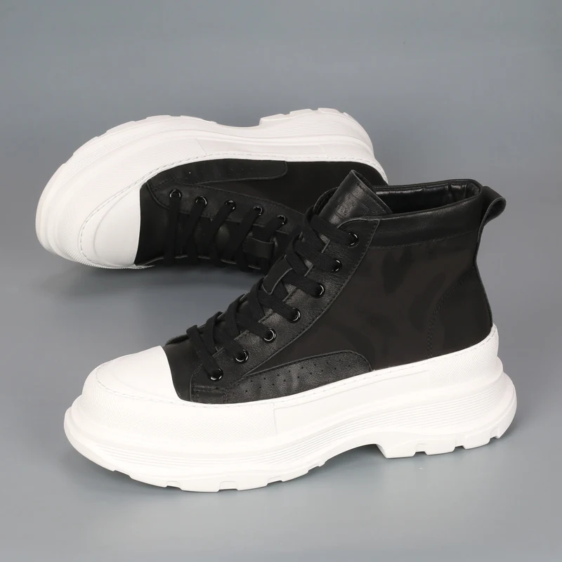 

New black high top thick sole casual canvas shoes, trendy and versatile men's short boots