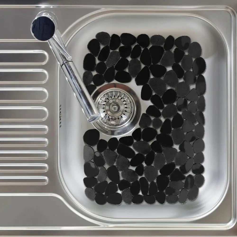 Transparent/Black Pebble Shape Draining Creative for Sink,Tabletop Dinnerware Mat Kitchen Accessory Sink Protector Drying Mat