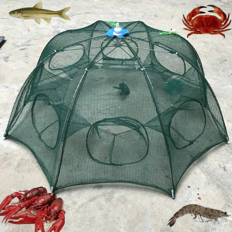

60- 62cm Folded Round Fishing Net Easy Use Hexagon 6 Holes Cage Minnows Crab Lobster Net for Shrimp Minnow Crayfish Crab