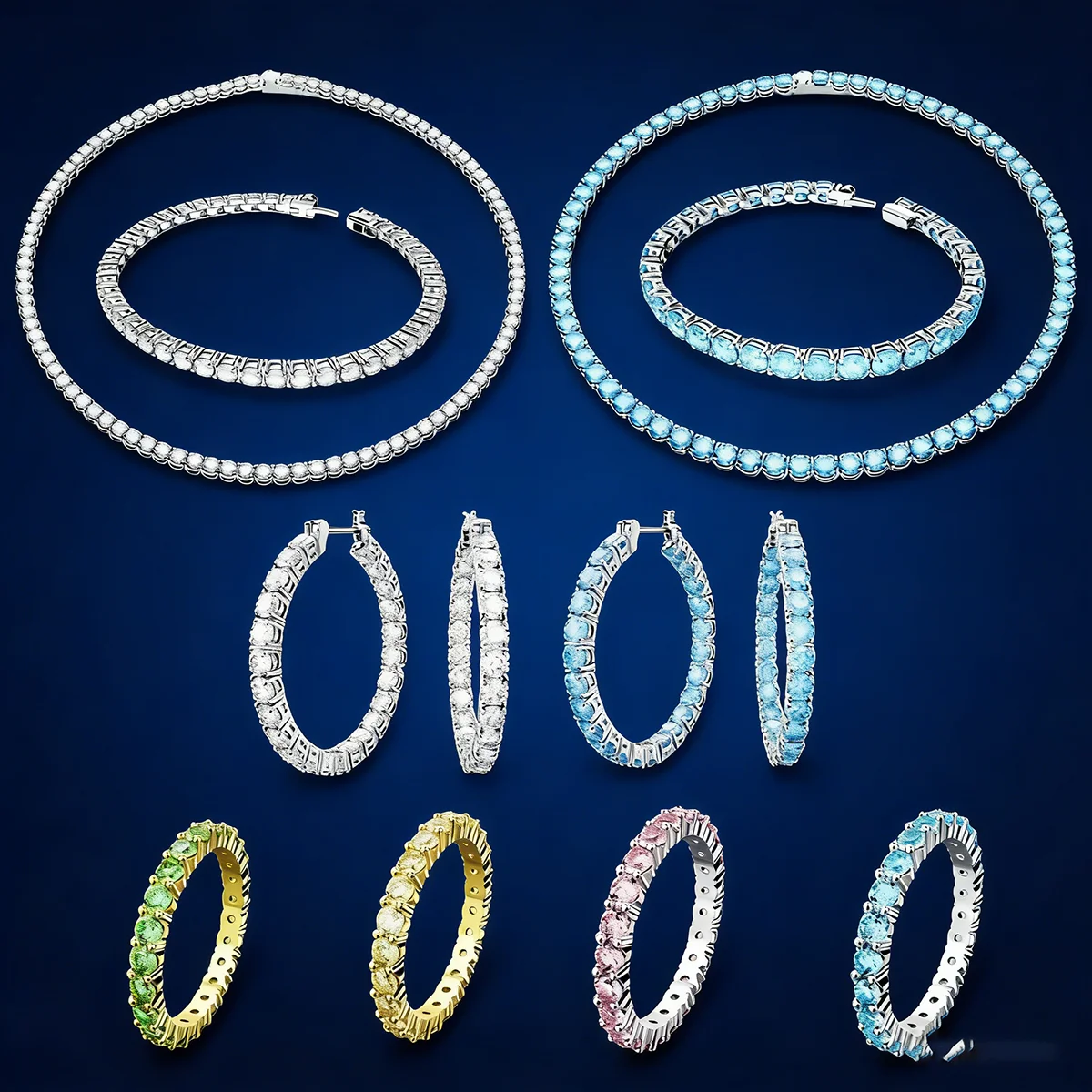 

Luxury Women's Jewelry Tennis Necklaces, Bracelets, Earrings, Rings; Stylish and Simple Valentine's Day Gifts